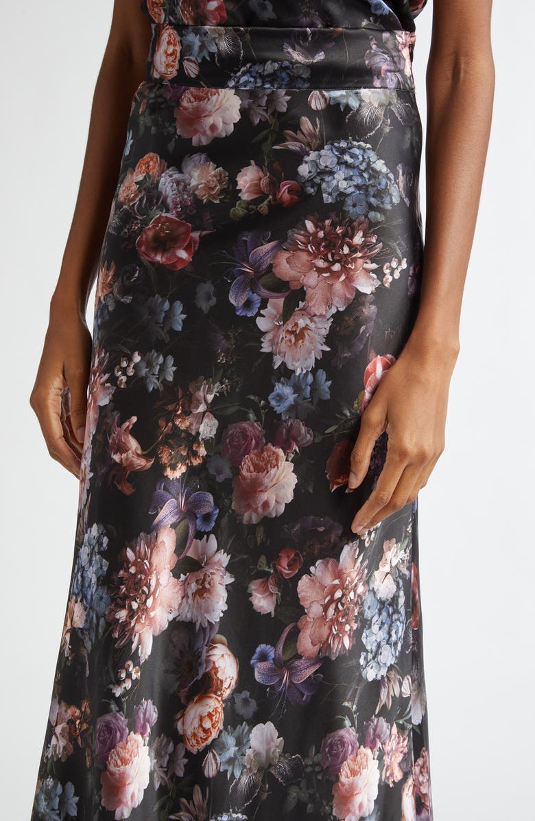 L'AGENCE Ryker Bias Cut Silk Maxi Skirt, Alternate, color, Black Multi Vintage Oil Flower