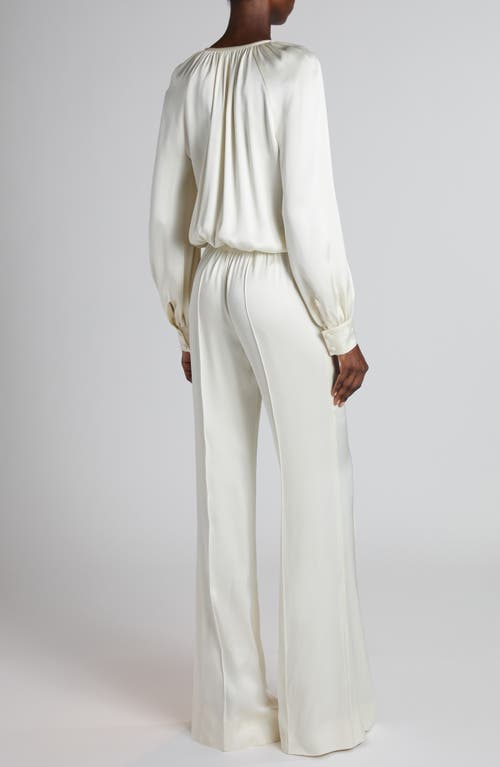 Tom Ford Tie Neck Long Sleeve Cady Jumpsuit In Crema White
