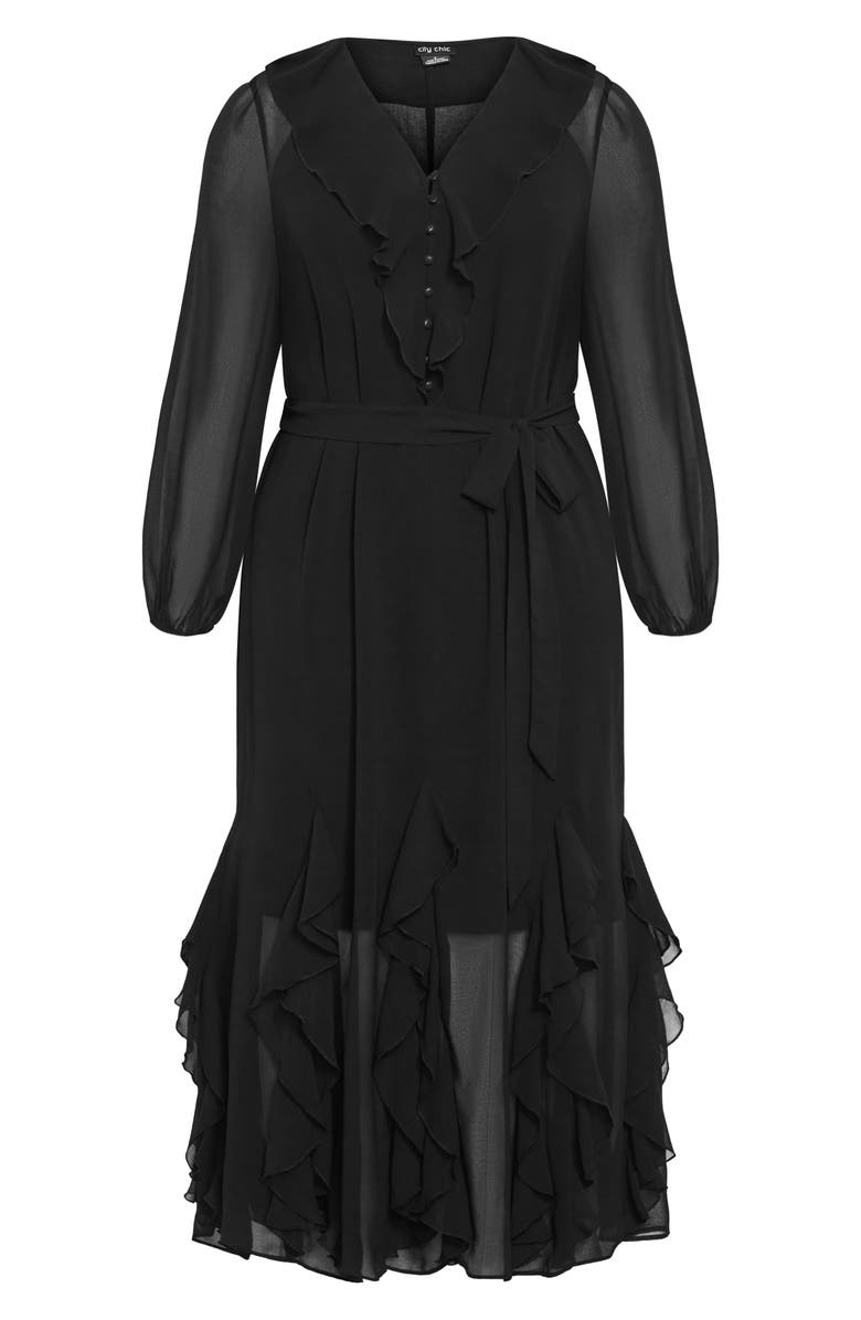 City Chic Bridgette Tie Belt Long Sleeve Button Front Maxi Dress, Alternate, color,