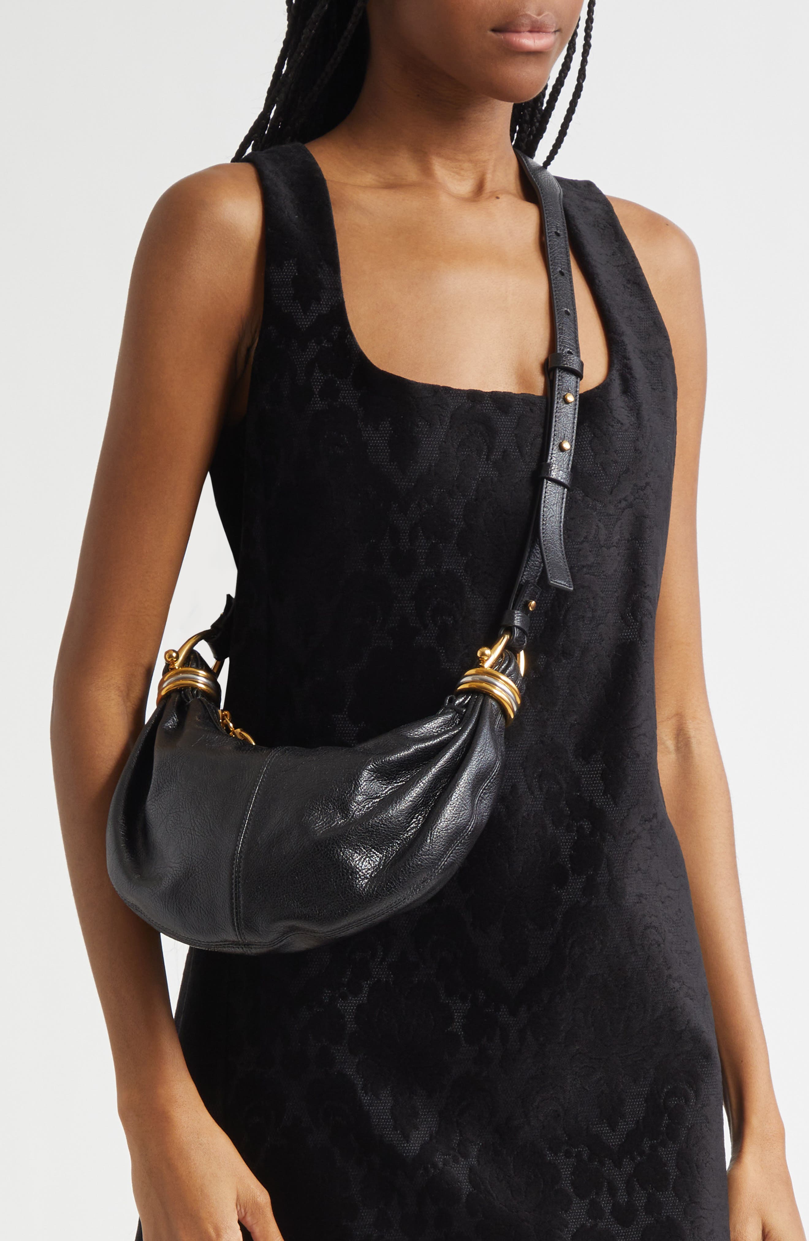 Chloé Mini Bracelet Leather Hobo Bag, Alternate, color, Black