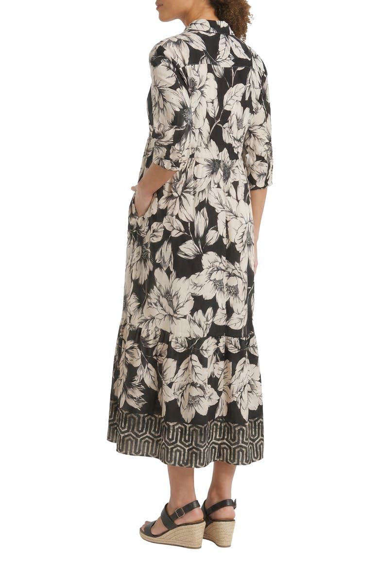 Floral Empire Waist Midi Dress, Alternate, color, BLACK/ONYX/EGGNOG