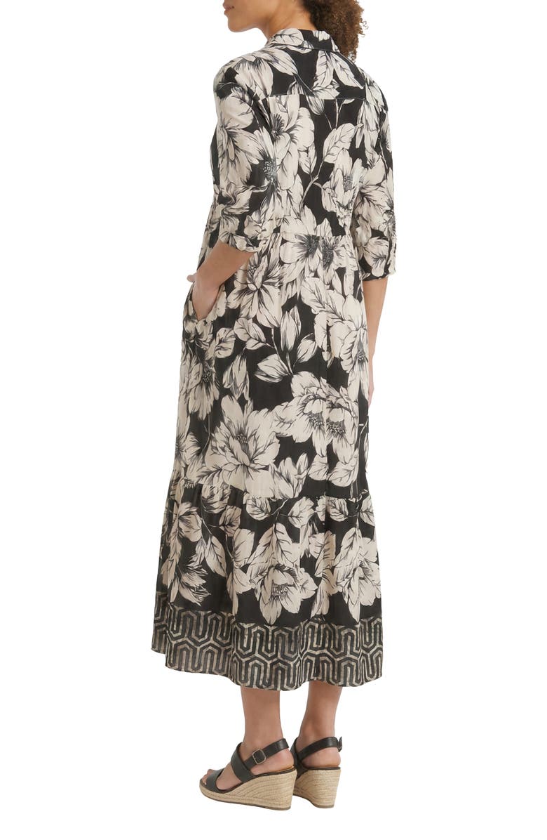 London Times Floral Empire Waist Midi Dress, Alternate, color, Black/ Onyx/ Eggnog