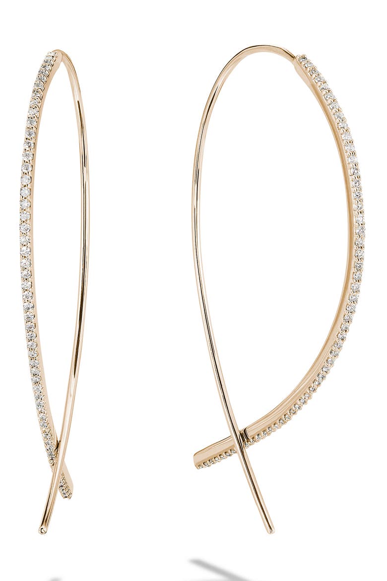 Jewelry Small Upside Down Flawless Diamond Hoop Earrings, Main, color, YELLOW GOLD/ DIAMOND
