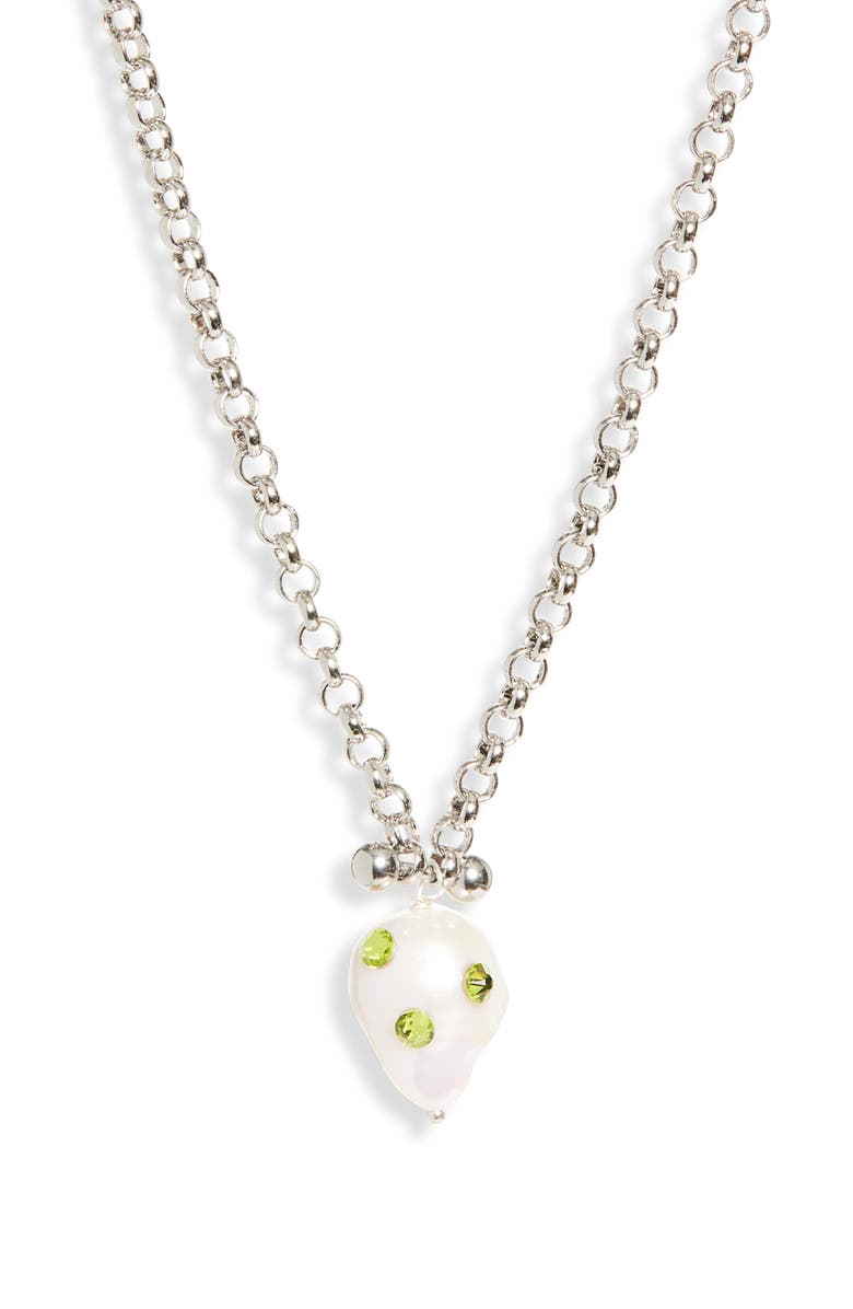 Justine Clenquet Joan Freshwater Pearl & Crystal Pendant Necklace, Main, color, Acid Green