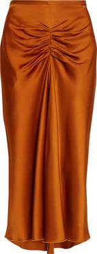 Victoria Beckham Gathered Satin Midi Skirt