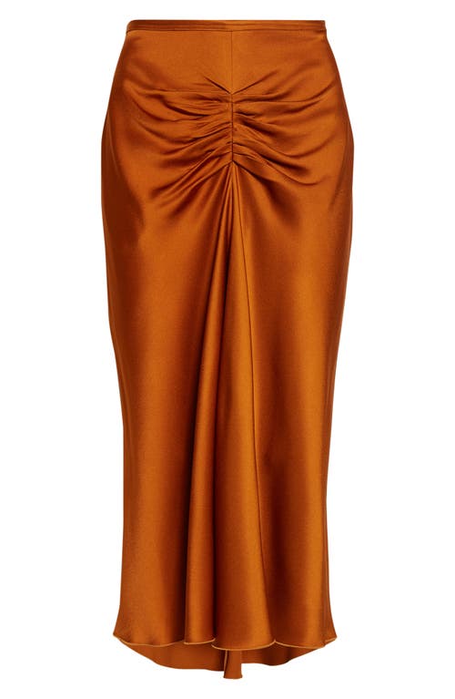 Victoria Beckham Gathered Waist Satin Midi Skirt In Brown