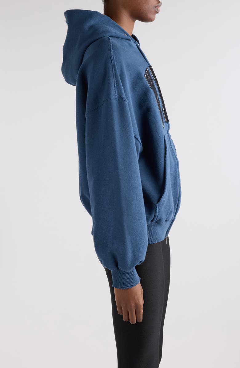 Balenciaga Shifted VIP Distressed Cotton Zip-Up Hoodie, Alternate, color, 5002 Dark Blue