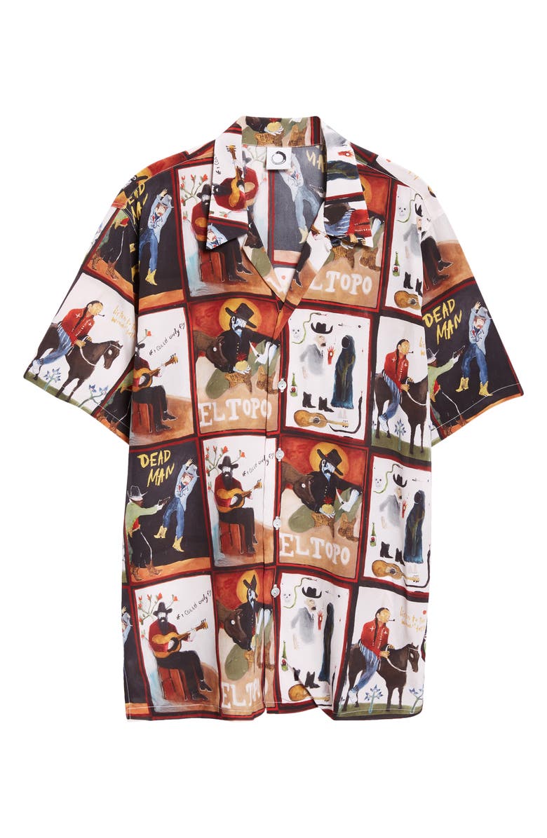 ENDLESS JOY Dead Man Print Silk Crepe Button-Up Shirt, Alternate, color, 