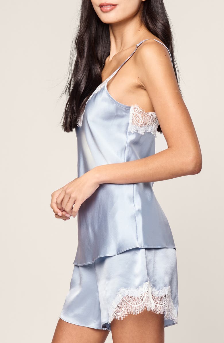 Petite Plume Periwinkle Lace Mulberry Silk Short Pajamas, Alternate, color, Blue