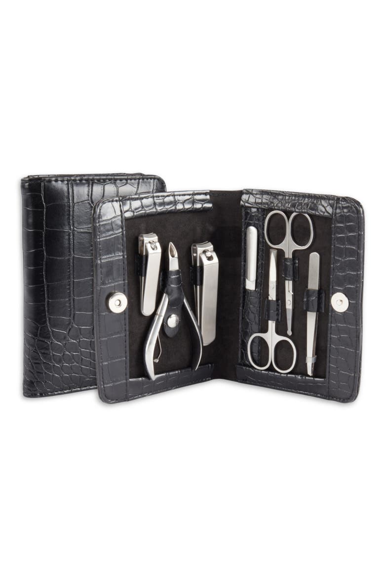 Crocodile Texture Manicure Set, Alternate, color, BLACK