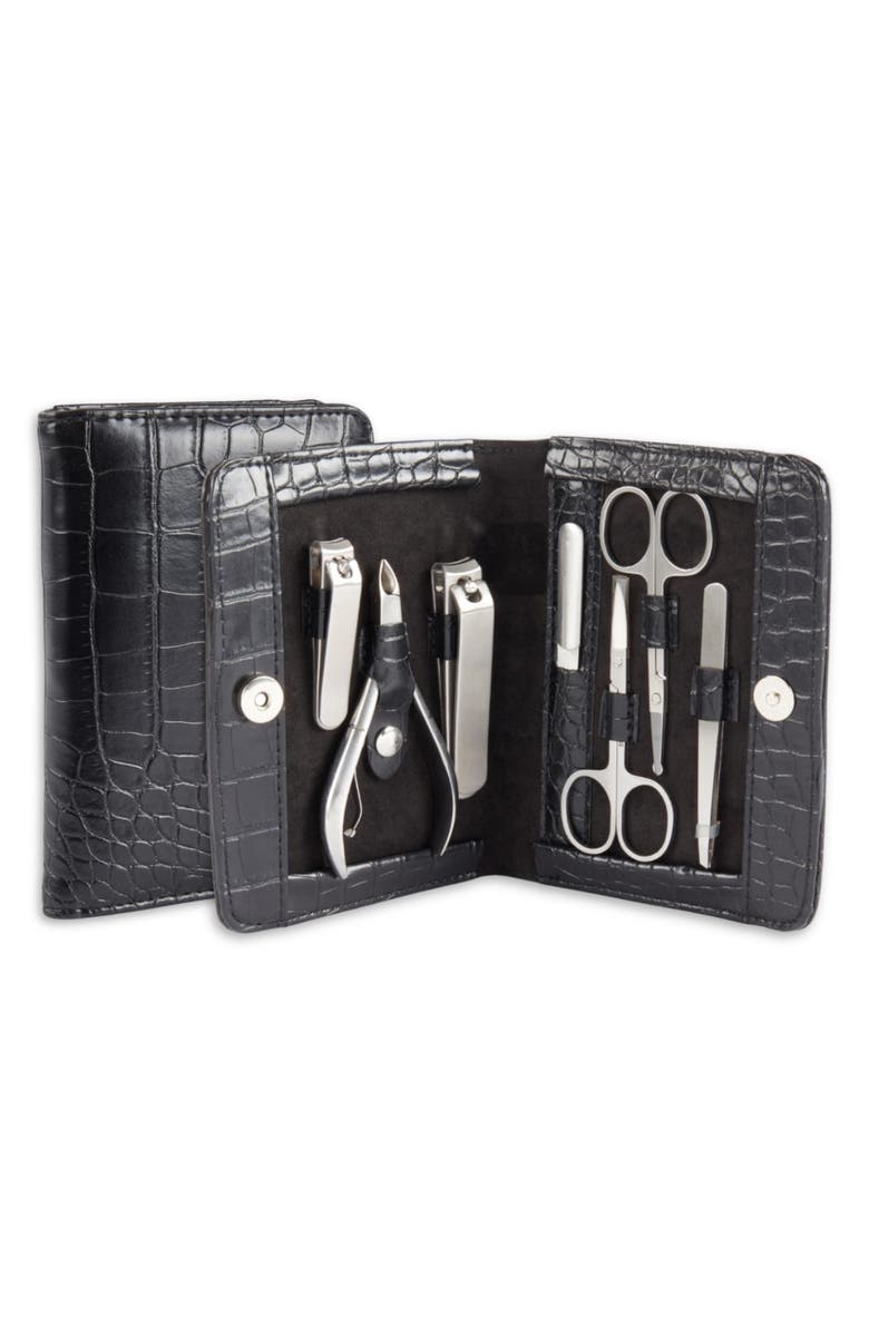 Bey-Berk Crocodile Texture Manicure Set, Alternate, color, Black