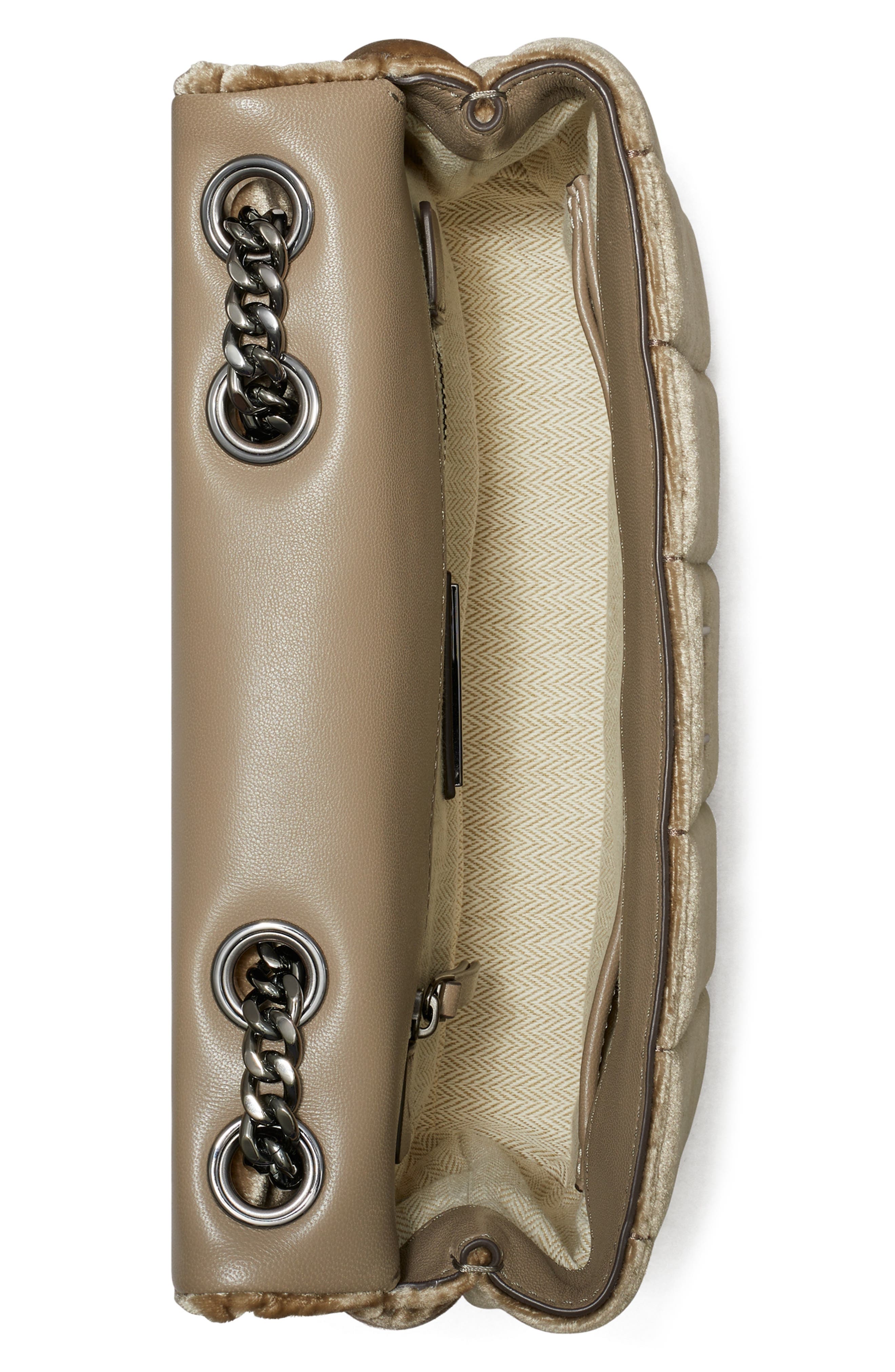 Tory Burch Small Kira Convertible Quilted Velvet Shoulder Bag, Alternate, color, 