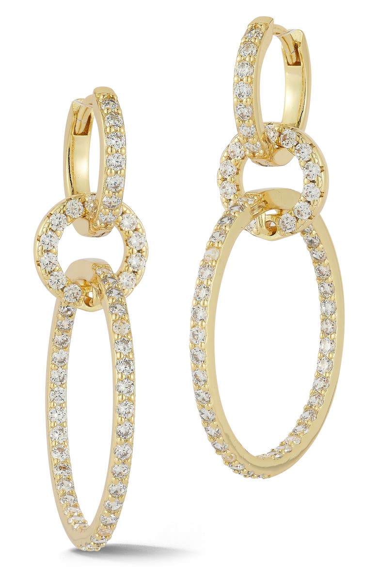 Cubic Zirconia Pavé Link Drop Earrings, Main, color, GOLD