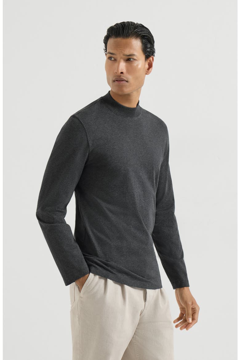 Cotton jersey long sleeve mock neck T-shirt, Main, color, Anthracite