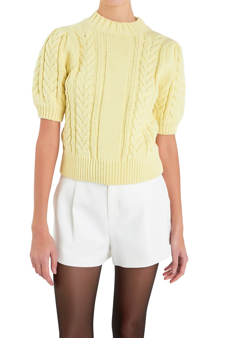 Mock Neck Cable Stitch Sweater, Alternate, color, LEMON