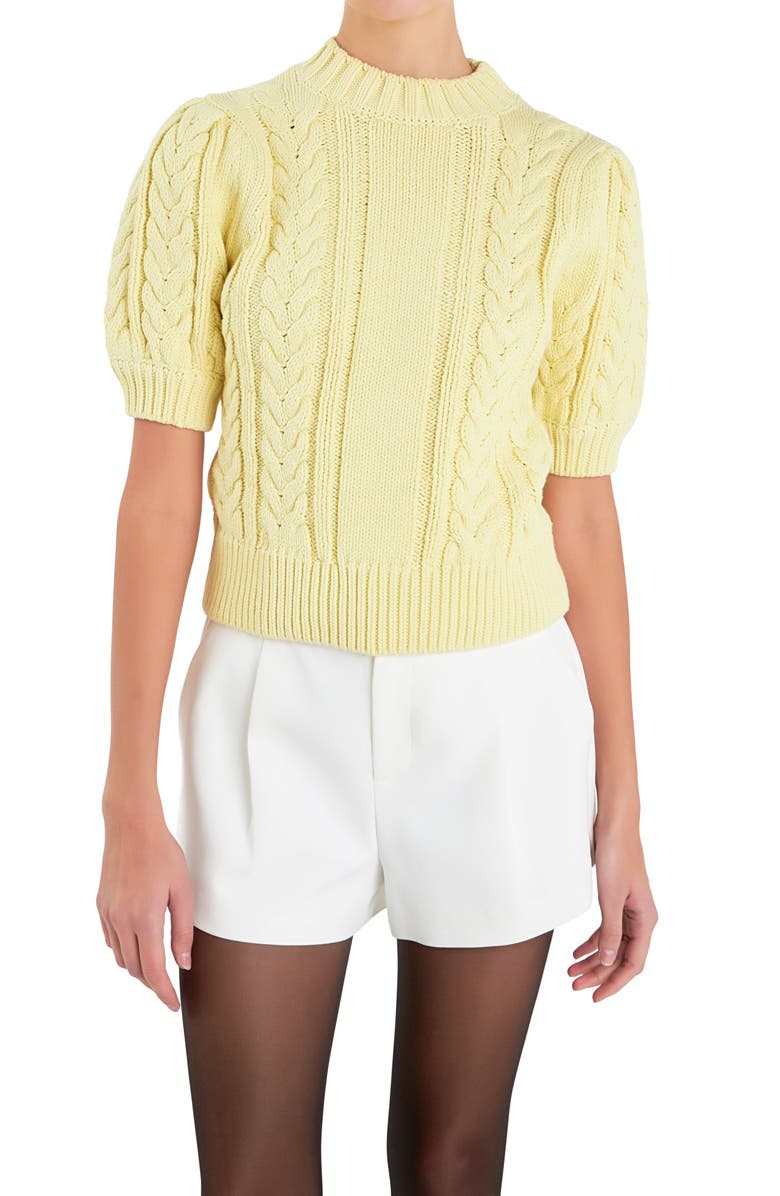English Factory Mock Neck Cable Stitch Sweater, Alternate, color, Lemon