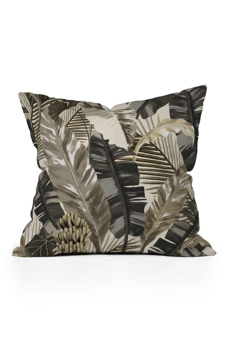 Tropical Leaves Throw Pillow, Main, color, BROWN