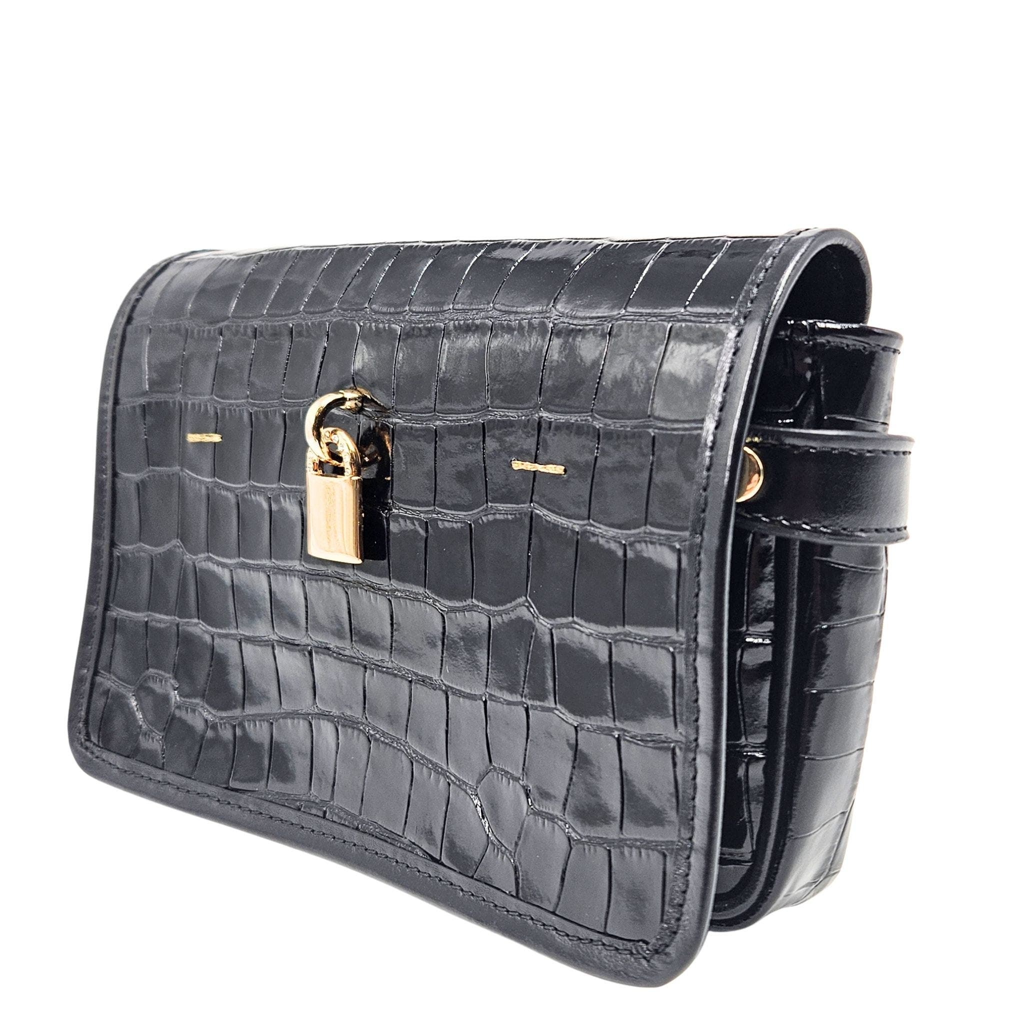 Madison Maison Moc Croc Small Crossbody, Alternate, color, Black