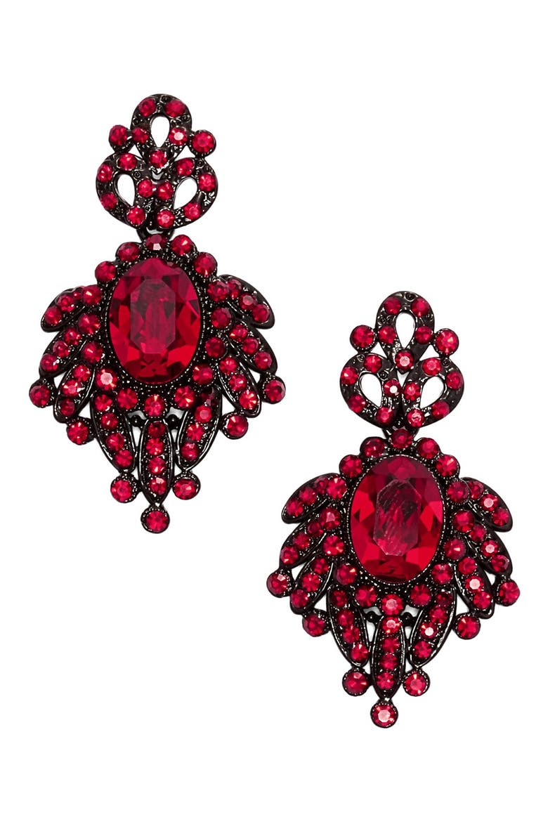 Crystal Drop Earrings, Main, color, RED/ BLACK