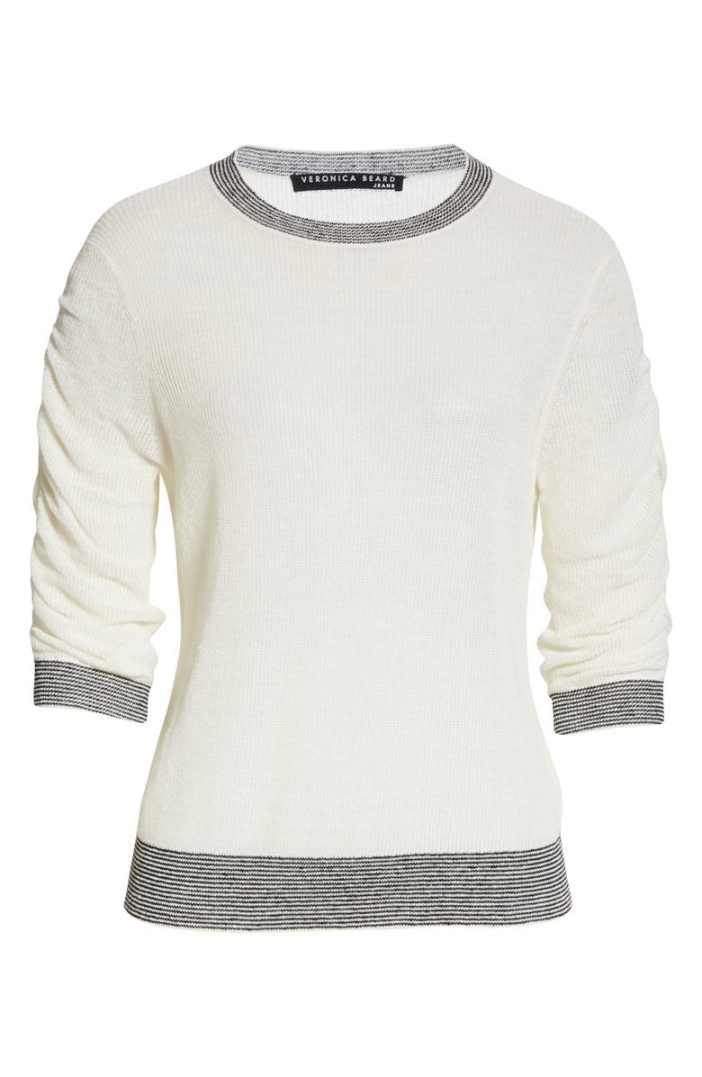 Veronica Beard Celia Ruched Sleeve Linen Blend Sweater, Alternate, color,