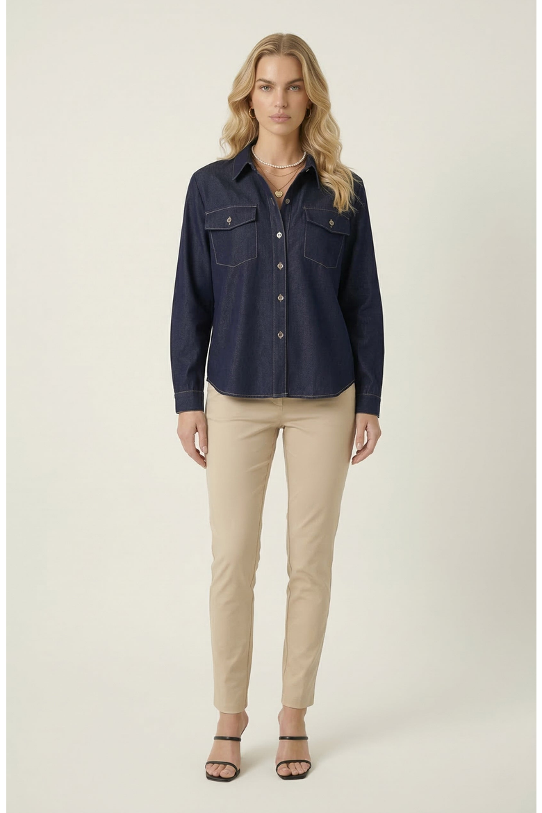 Denim Button Up Shirt, Alternate, color, Dark Blue