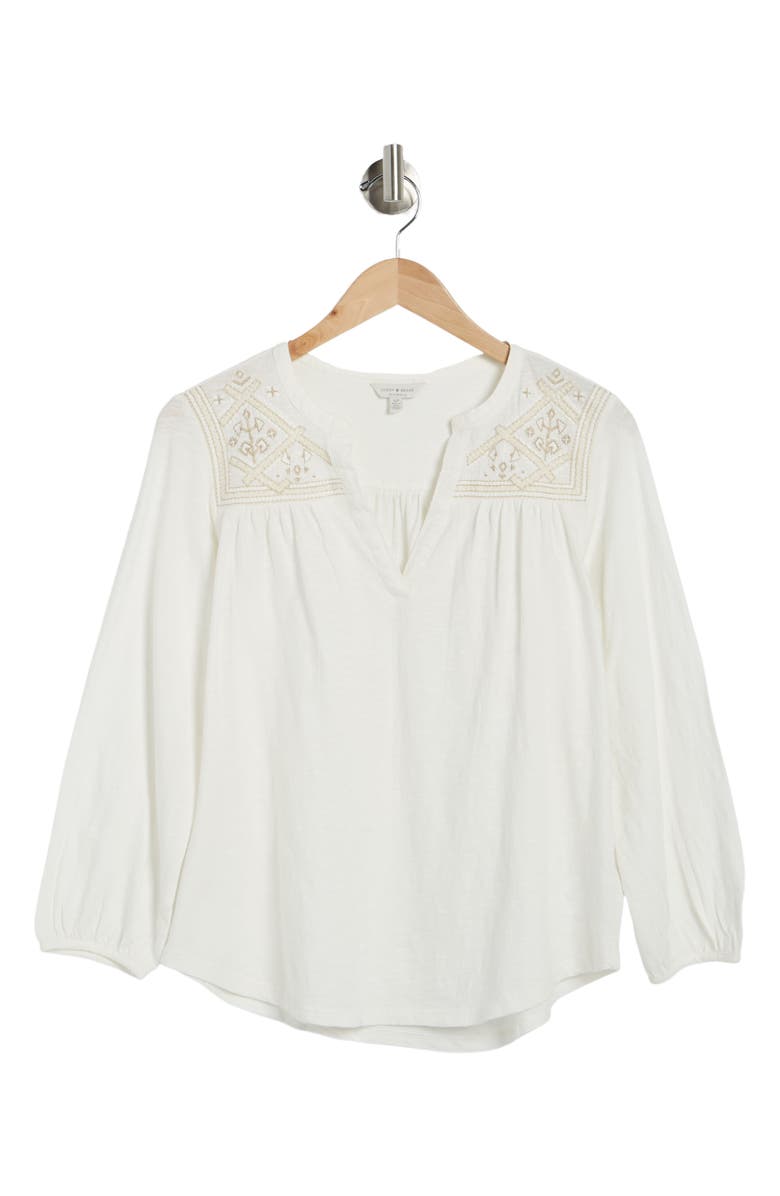 Lucky Brand Tonal Embroidered Yoke Top, Alternate, color,