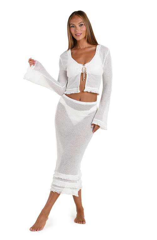 Sunshine 79 Flora Flair Crop Open Stitch Cover-up Top In White