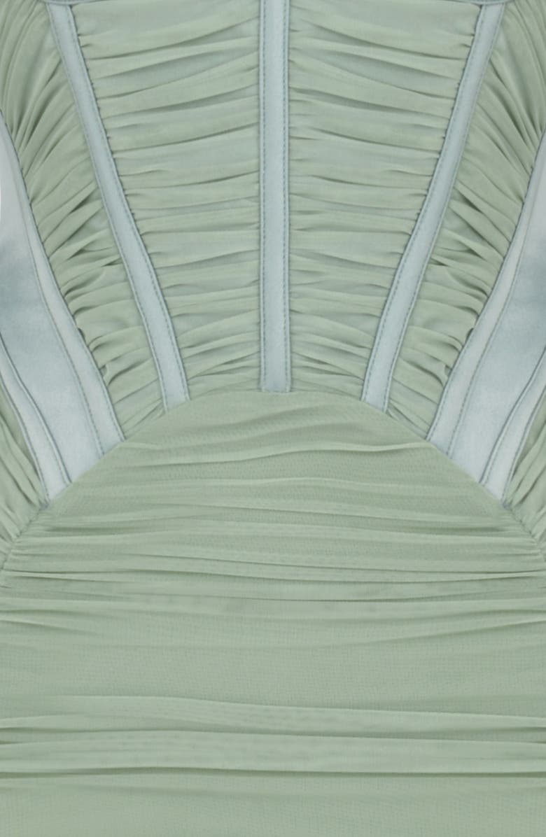 HOUSE OF CB Freyja Satin Ruched Long Sleeve Body-Con Dress, Alternate, color, Green