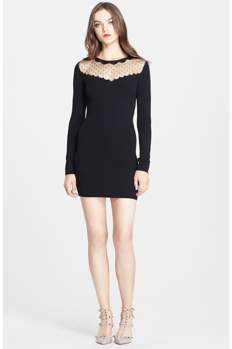 Point d'Esprit Yoke Knit Dress, Main, color, BLACK