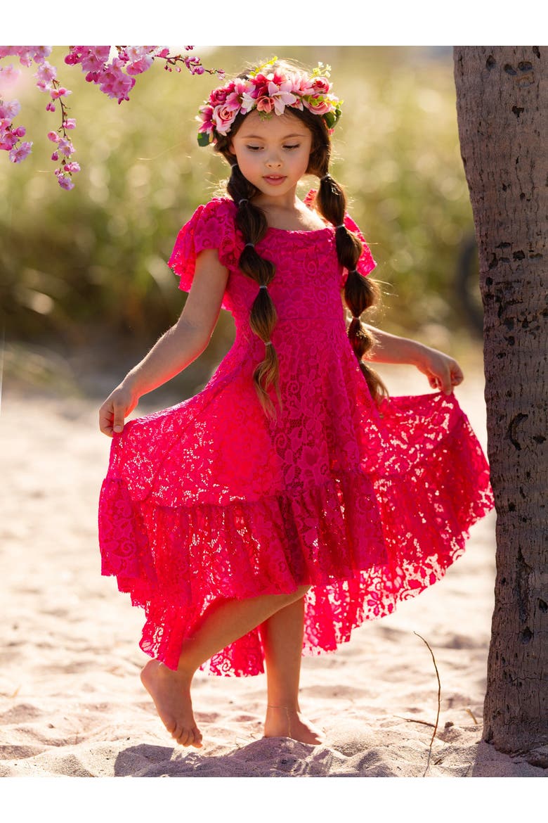Girls Berry Beautiful Lace High Low Dress, Alternate, color, Pink