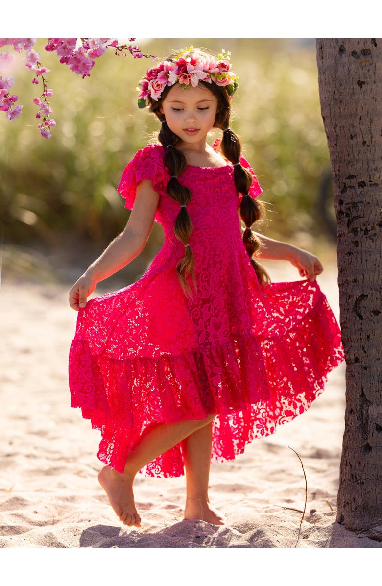 Mia Belle Girls Girls Berry Beautiful Lace High Low Dress, Alternate, color, Pink