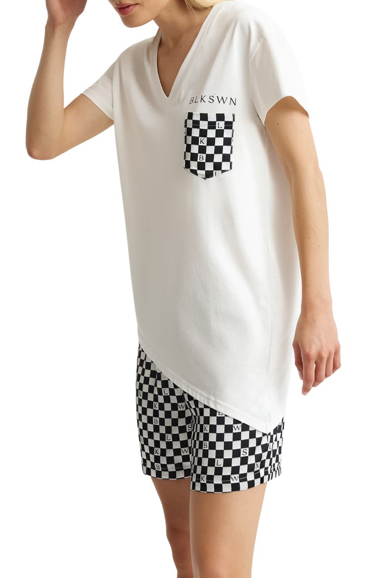 Checkerboard Unisex Short Pajamas Set, Alternate, color, Black & White