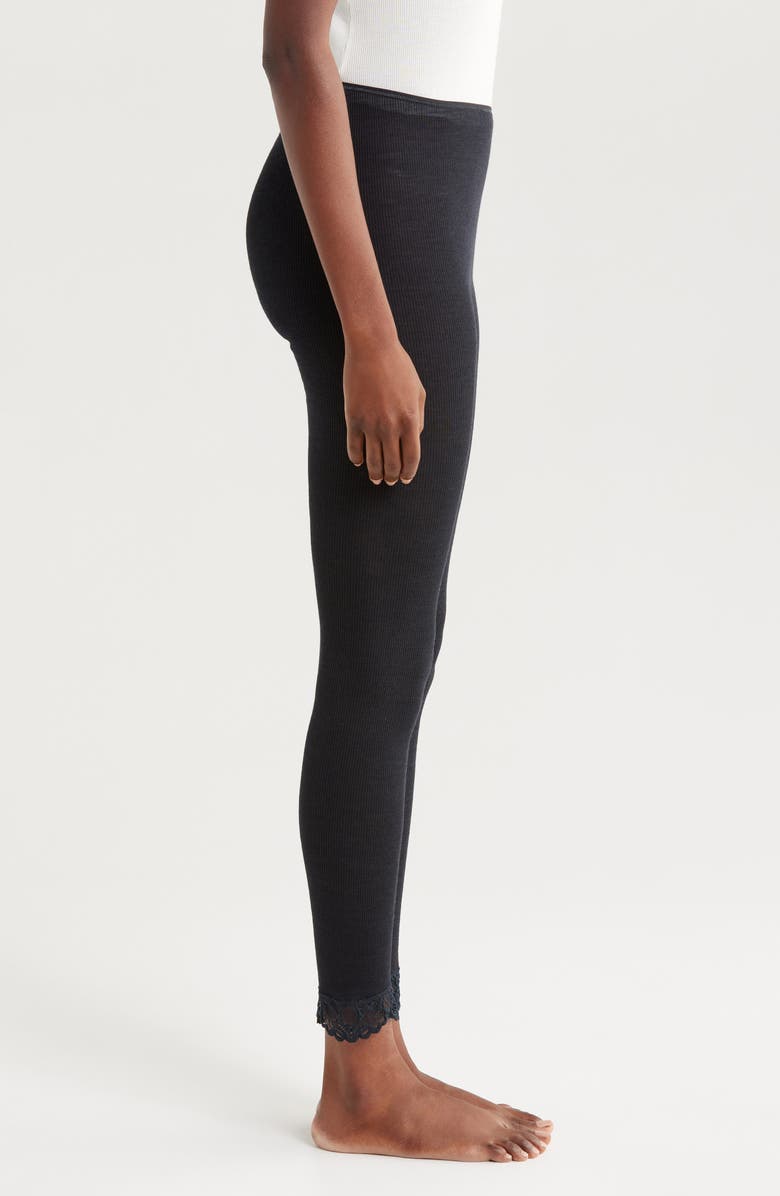 Hanro Lace Trim Rib Merino Wool & Silk Pajama Leggings, Alternate, color, 