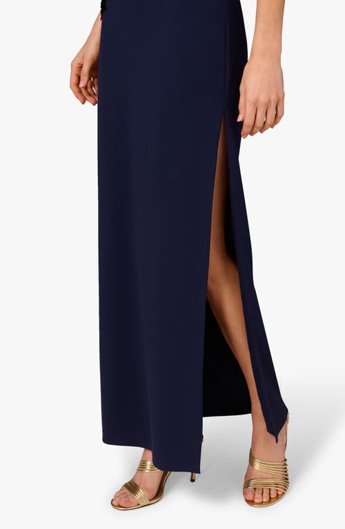 Aidan Mattox Bead Embellished Strapless Column Gown In Blue