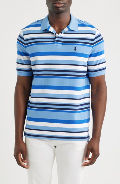 Classic Fit Stripe Cotton Mesh Polo Shirt