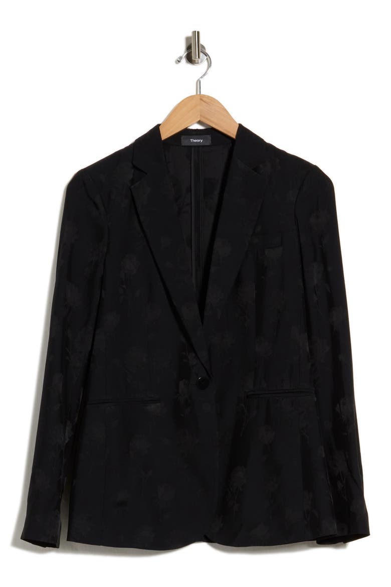 Grinson Rose Jacquard Blazer, Alternate, color, BLACK