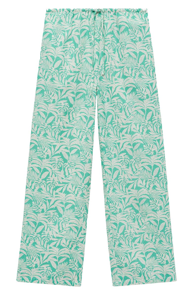 MANGO TEEN Floral Print Wide Leg Pants, Alternate, color, Turquoise