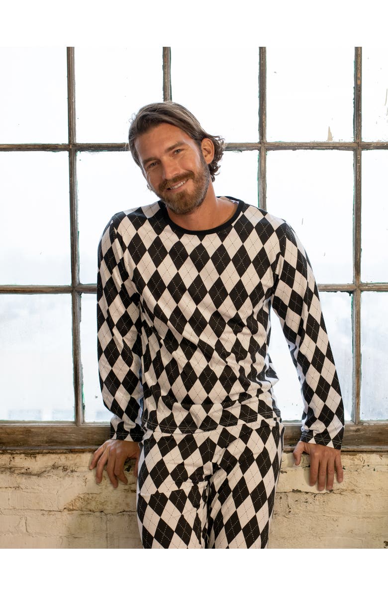 Leveret Men's Loose Fit Cotton Matching Family Holiday Pajamas, Classic & Geometric Patterns, Alternate, color, Argyle Black & White