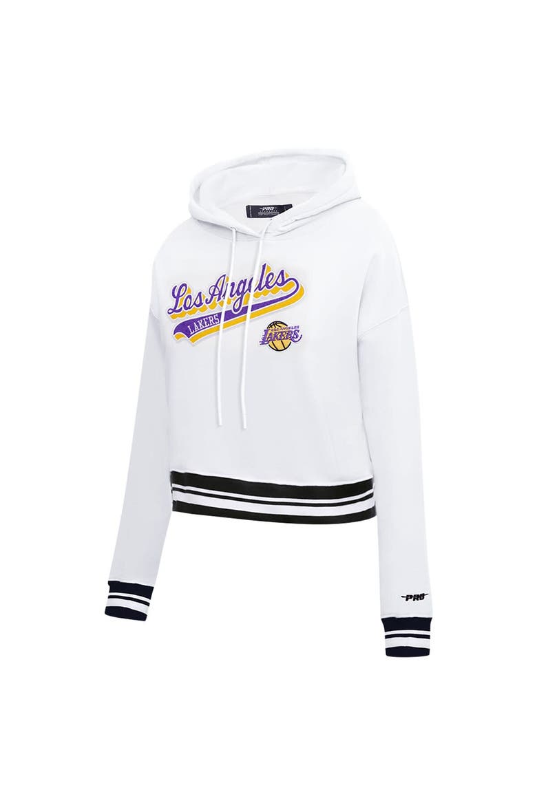 Women's Pro Standard White Los Angeles Lakers Script Tail Cropped Pullover Hoodie, Alternate, color, White