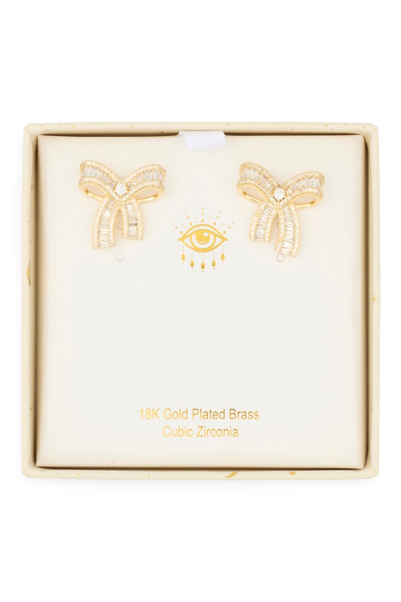 Cubic Zirconia Bow Stud Earrings, Alternate, color, GOLD