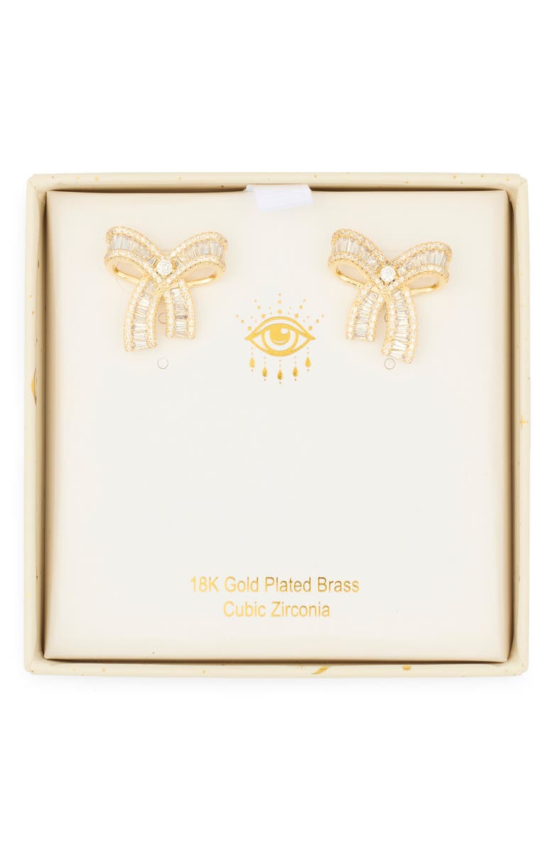 EYE CANDY LOS ANGELES Cubic Zirconia Bow Stud Earrings, Alternate, color, Gold