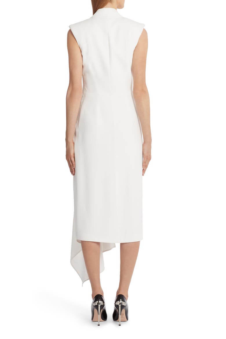 Alexander McQueen Gathered Asymmetrical Midi Sheath Dress, Alternate, color, LIGHT IVORY