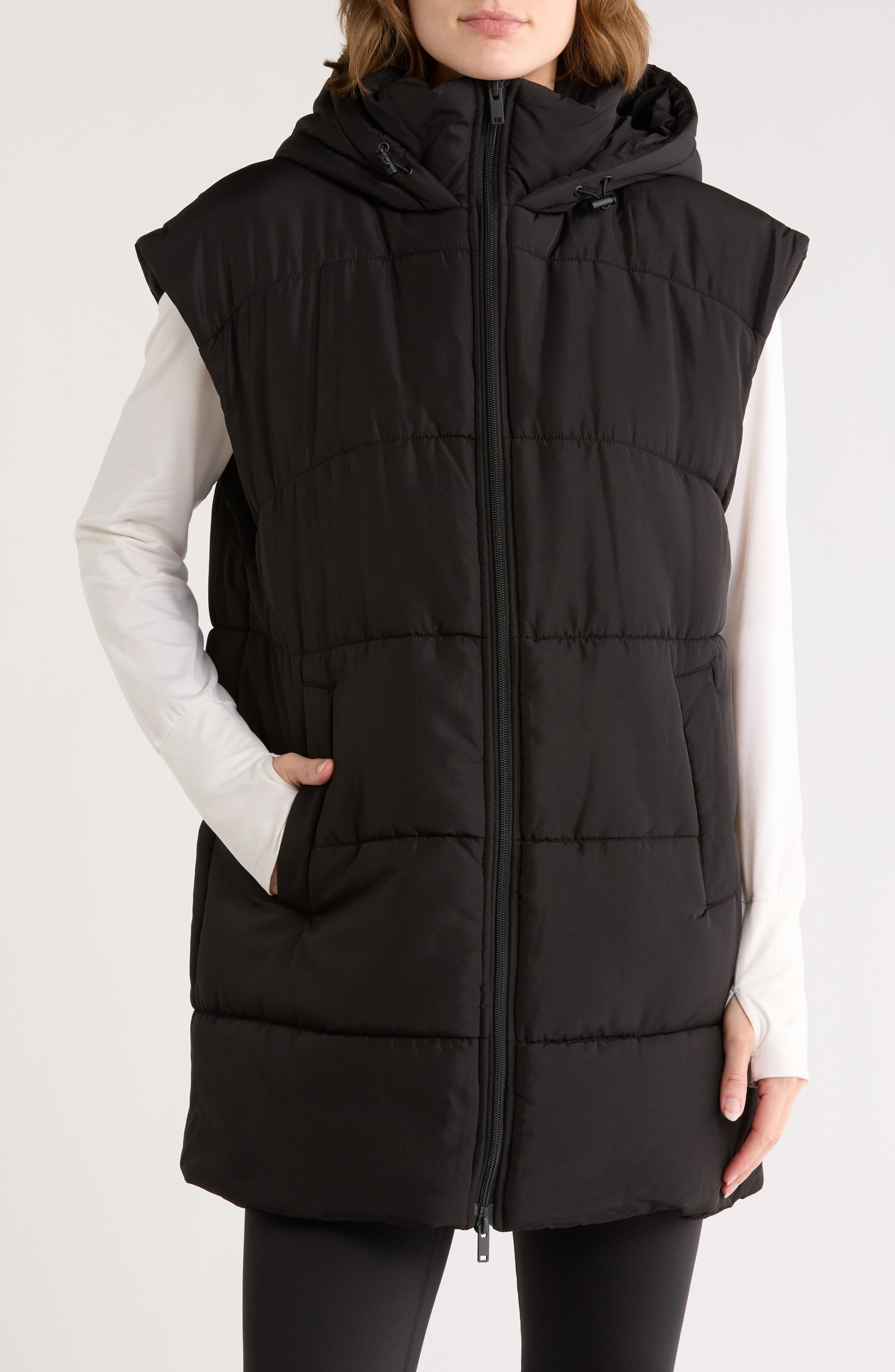 Z by Zella Hooded Long Quilted Vest