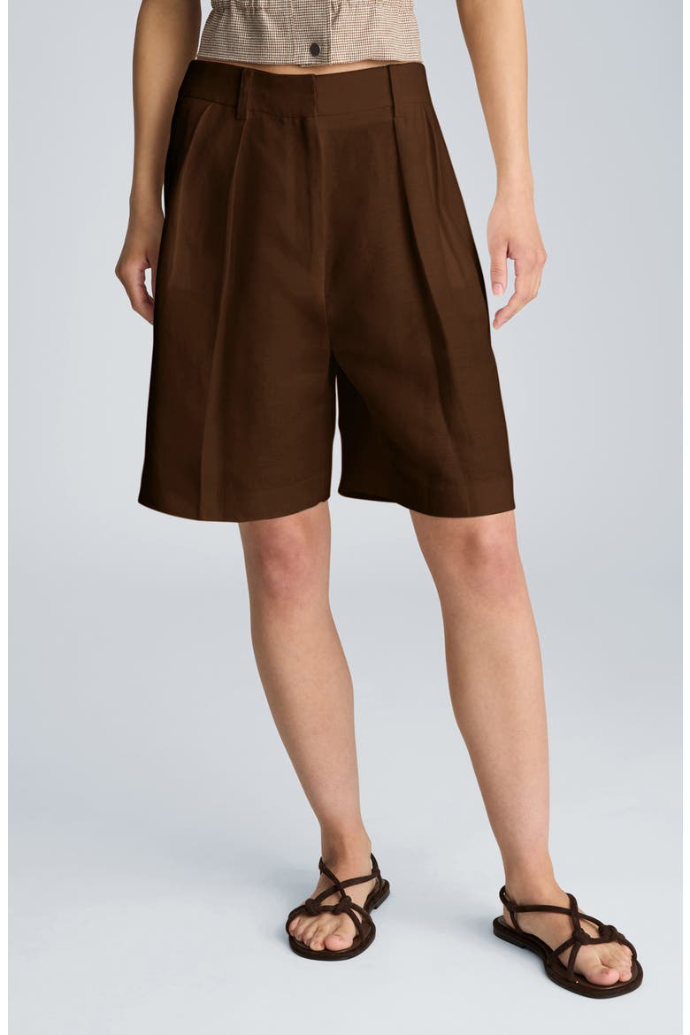 Pleated High Waist Bermuda Shorts, Main, color, BRUNETTE