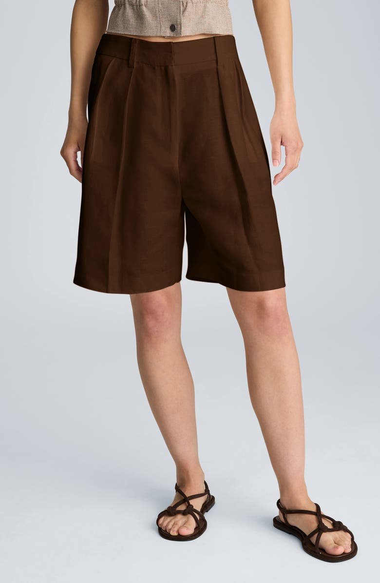 Kenneth Cole Pleated High Waist Bermuda Shorts, Main, color, Brunette