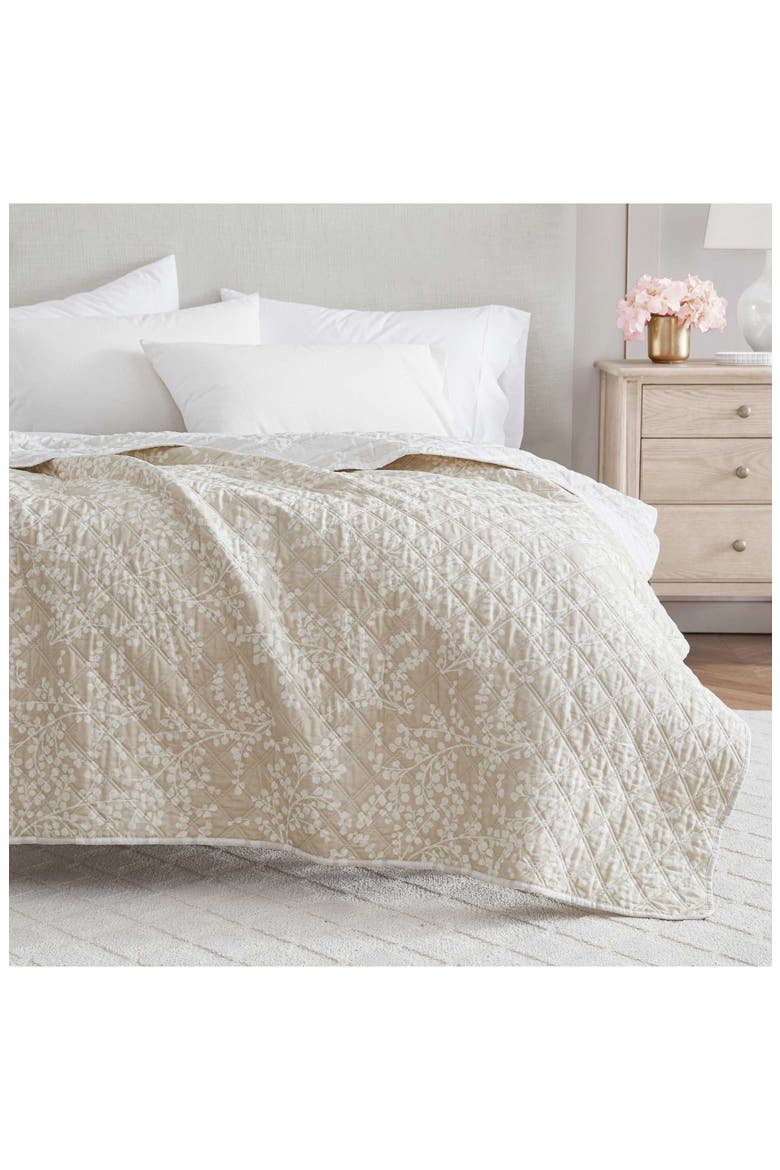 Layered Branches Reversible Quilted Throw Blanket, Alternate, color, OYSTER SHELL/ WHITE