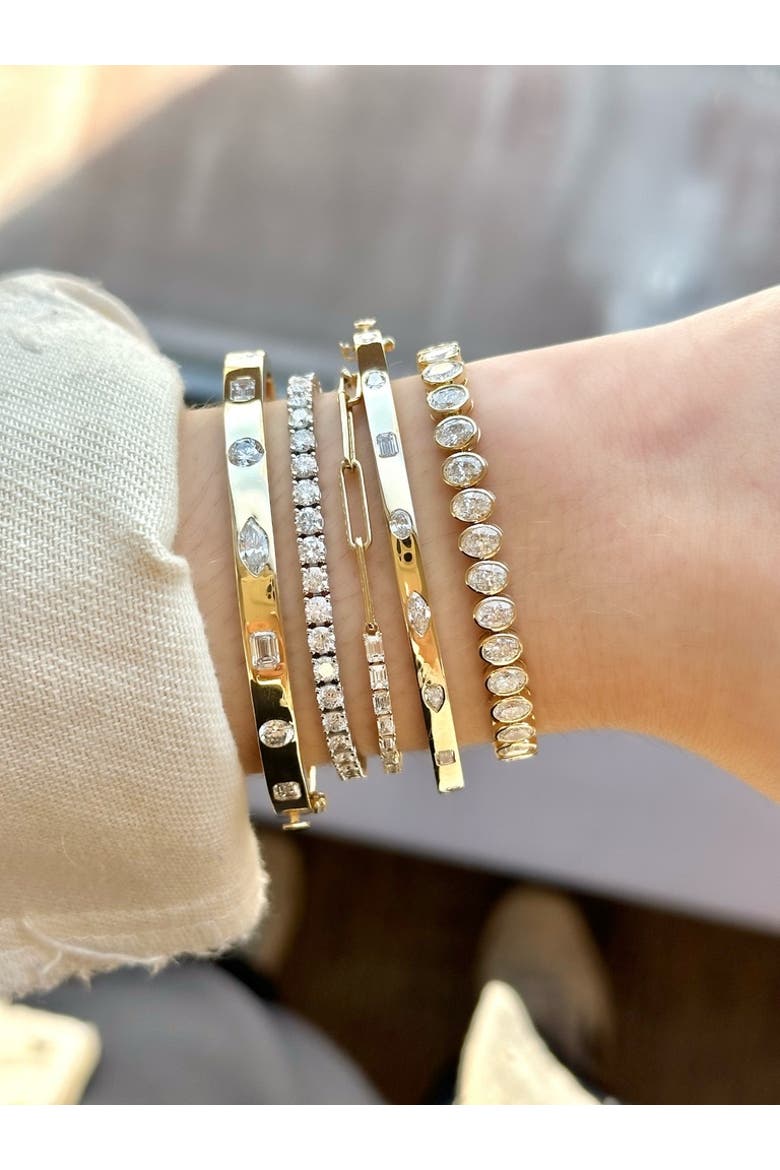 Multi-Shape Inlay Lab Diamond Bangle in 14K Gold, Alternate, color, Yellow Gold