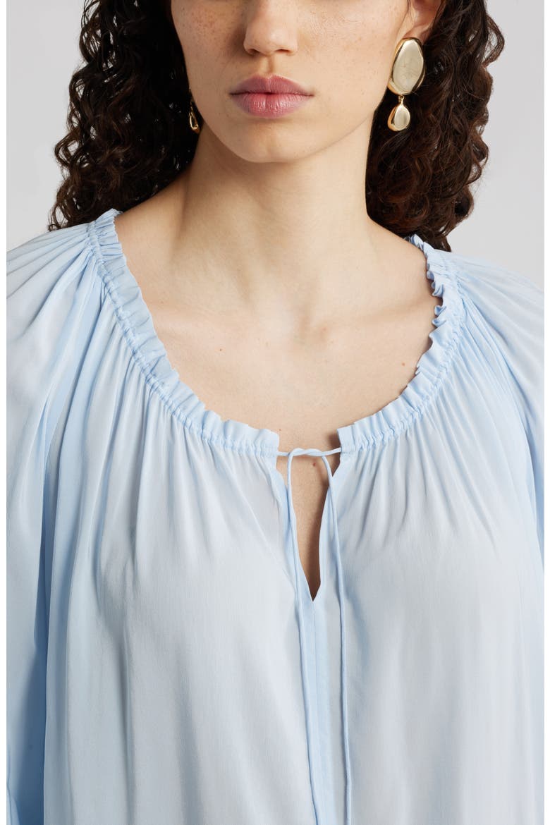 Gathered Tie Neck Top, Alternate, color, BLUE FLOATY