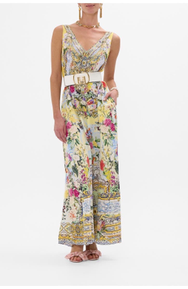 Camilla V Neck Flared Jumpsuit Flor Fantastica, Main, color, 