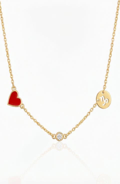 Inez Red Heart Necklace with Diamond & Zodiac Sign